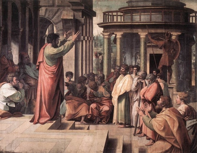 Sfantul Pavel predicând în Atena - tablou de Rafael (1515)