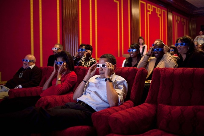 2009: Barack Obama and Michelle Obama wear 3-D glasses
