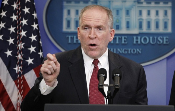 Assistant to the President for Homeland Security and Counterterrorism Brennan speaks to the press after President Obama's statement in the White House