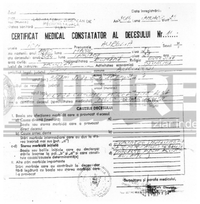 Certificat medical constatator al decesului