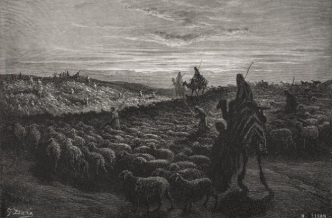 Engraving From The Dore Bible Illustrating Genesis Xiii 1 To 4 Abraham Journeying Into The Land Of Canaan By Gustave Dore 1832-1883 French Artist And Illustrator
