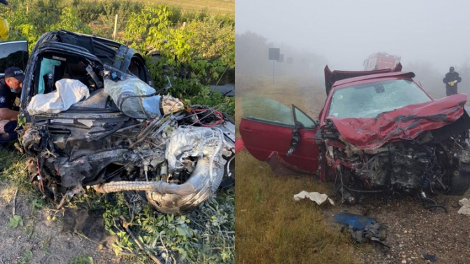 Foto: Deschide.md. În stânga: Mașina lui Ruslan/ În dreapta: Mașina lui Serghei, în care a murit alături de Inna Cofeina
