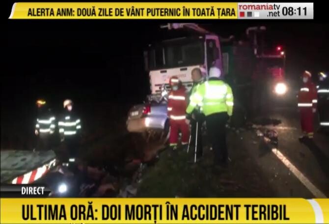Accident cu doi morți în Timiș. Șoferul a adormit la volan  /  Foto captură: România TV