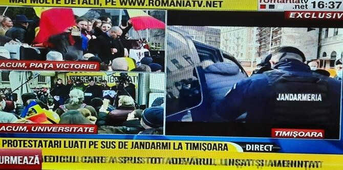 Protestatarii au fost luați cu duba la Timișoara  /  Sursă foto: Captură RTV