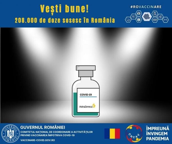 208.000 doze de vaccin AstraZeneca sosesc în țară