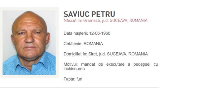 Petru Saviuc, dat în urmărire / Captură Poliția Română 