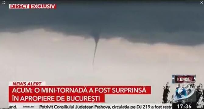 O mini-tornadă a fost surprinsă în nordul Capitalei  /  Sursă foto: Captură Antena 3 