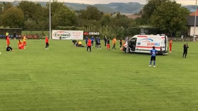 Un fotbalist al CSM Zalău a făcut comoție cerebrală în timpul meciului   /  Sursă foto: Captură YouTube 