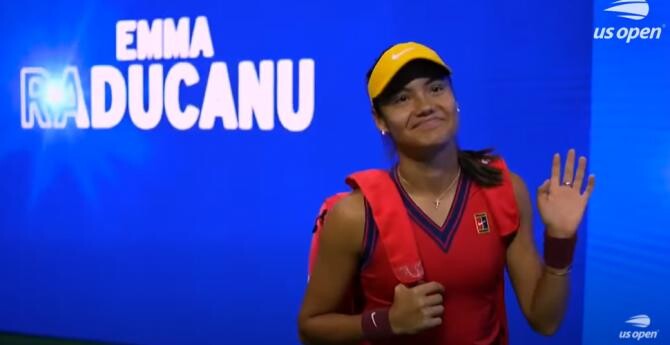 Emma Răducanu scrie istorie la US Open 2021. S-a calificat în marea finală / Captură Video US Open Tennis Championships YouTube