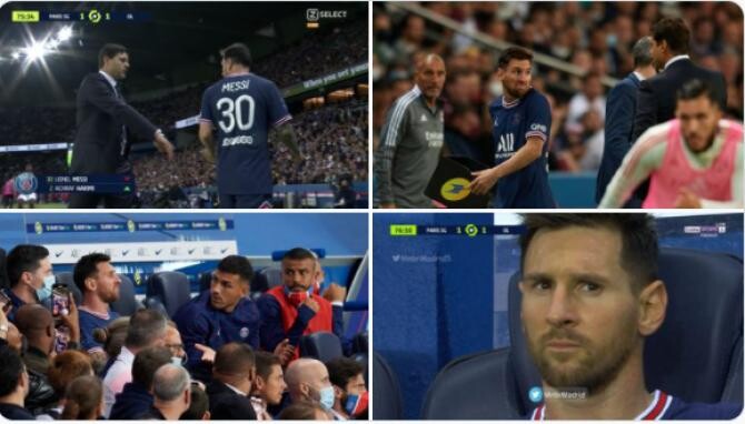 Messi, criză de nervi în PSG - Lyon, după ce Pochettino l-a scos de pe teren. Gest reprobabil / Captură VIDEO PSGalu Twitter