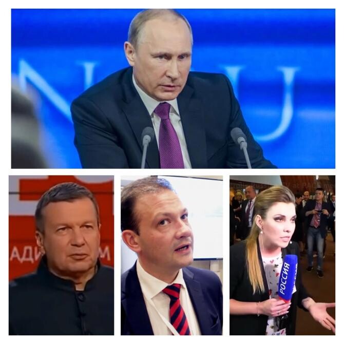 Vedetele lui Putin. Cine sunt jurnaliștii care lucrează la comanda liderului de la Kremlin și ce proprietăți de lux au în Europa / Foto: Colaj capturi video Youtube / Pixabay
