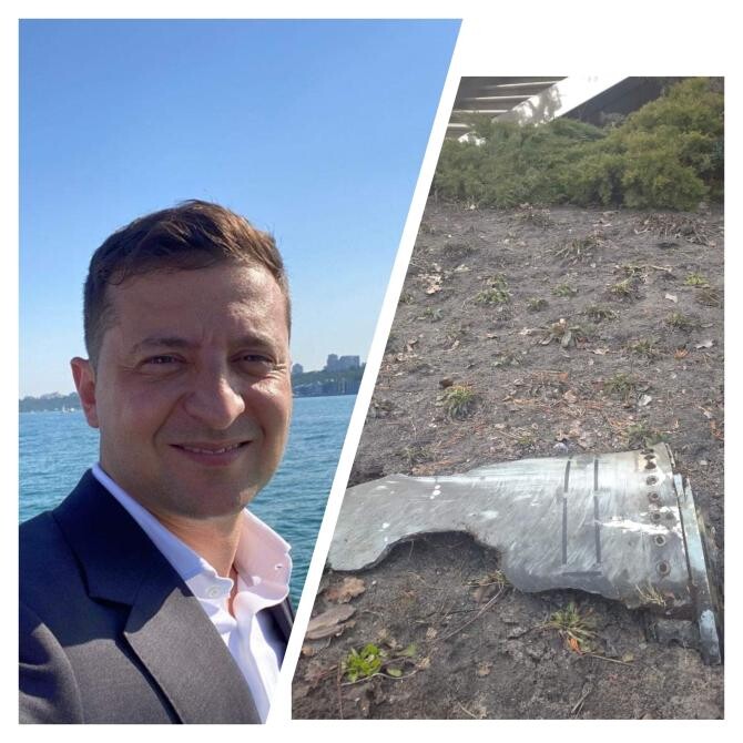 Volodimir Zelensky, după ce o bucată de rachetă a aterizat în curtea reședinței lui: M-ați ratat! / Facebook Zelesnky / Nykyrofov