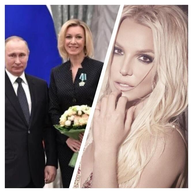 MAE rus le răspunde americanilor cu versuri din Britney Spears. Zaharova: Hit me baby one more time / Foto: Colaj Kremlin.ru, Facebook Britney Spears