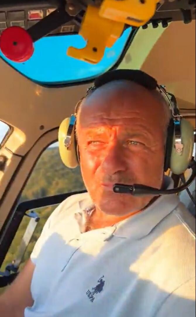 Președintele CJ Caraș Severin, Romeo Dunca, pilot de elicopter pentru Leo Magnatu și mireasa lui la nunta unde au cântat cu Minune, Guță și Salam - Captură video Leo Magnatu Facebook