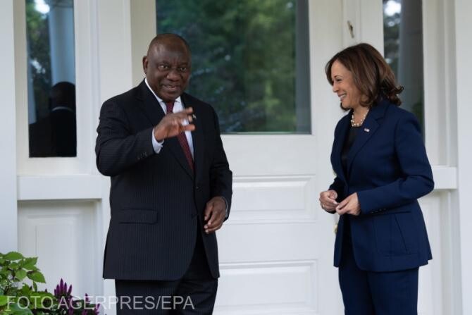 Vicepreședintele Statelor Unite ale Americii, Kamala Harris și președintele Africii de Sud, Cyril Ramaphosa