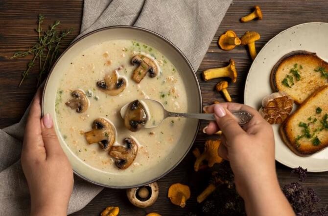 Bogată în fibre și proteine, ​​supa de ciuperci este recomandată de nutriționiști. O porție are 190 de calorii. Sursa foto: freepik.com