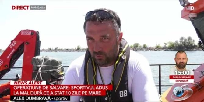 Mărturia sportivului Alex Dumbravă, după ce a fost salvat din largul Mării Negre. Ce a pățit la 10 de zile de când plecase în larg cu barca / Foto: Captură video Antena 3 CNN