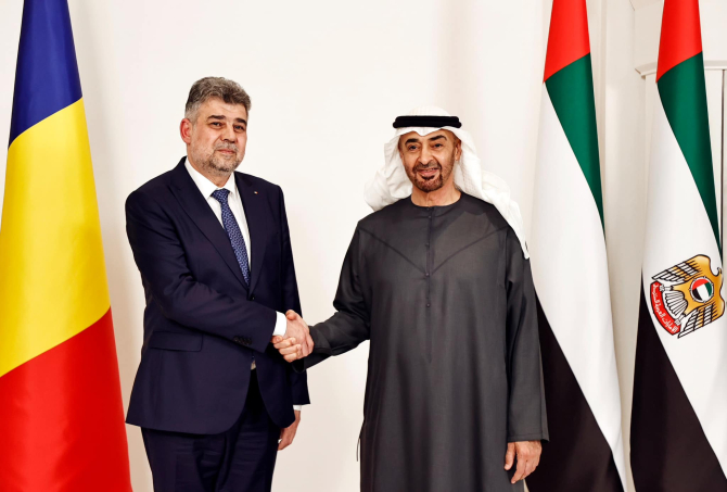 Premierul Marcel Ciolacu, alături de Președintele Emiratelor Arabe Unite și conducătorul Emiratului Abu Dhabi, Șeicul Mohammed bin Zayed Al Nahyan / Sursa foto: Facebook Marcel Ciolacu